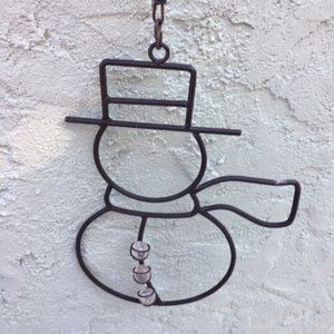 Snowman w/Hanging Chain Christmas Winter Holiday Decor Metal Iron 11"x15"